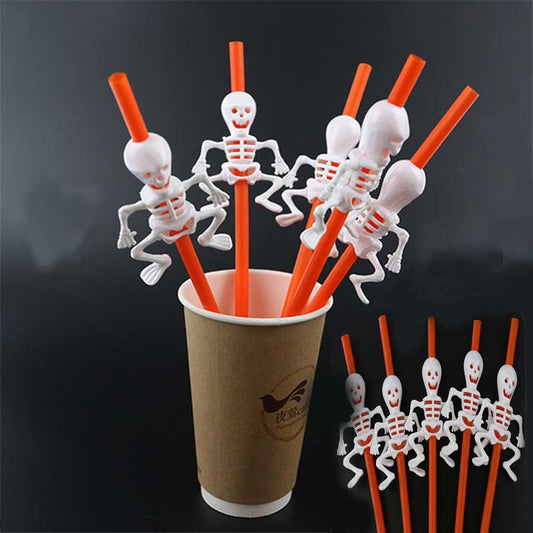 20pcs Halloween Cartoon Skull/Pumpkin Drinking Straws Halloween Holiday