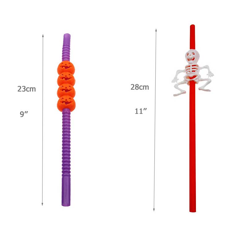 20pcs Halloween Cartoon Skull/Pumpkin Drinking Straws Halloween Holiday