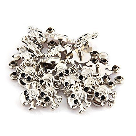 100 pcs Silver 0.6x0.7" Skull Leathercraft DIY Punk Skeleton Rapid Studs Rivets