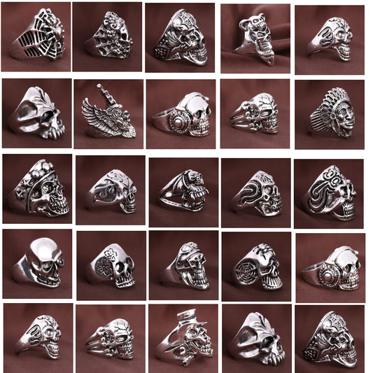 20pcs Skull Ring Punk Vintage skeleton metal zinc alloy silver mens womens mixed rings Jewelry
