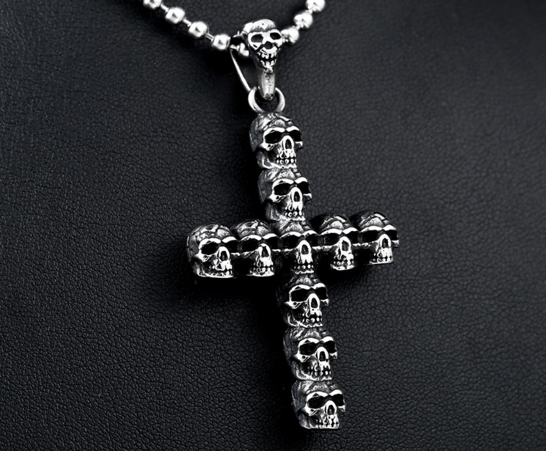Steel soldier men punk cross skull gather pendant necklace stainless steel steel men jewelry