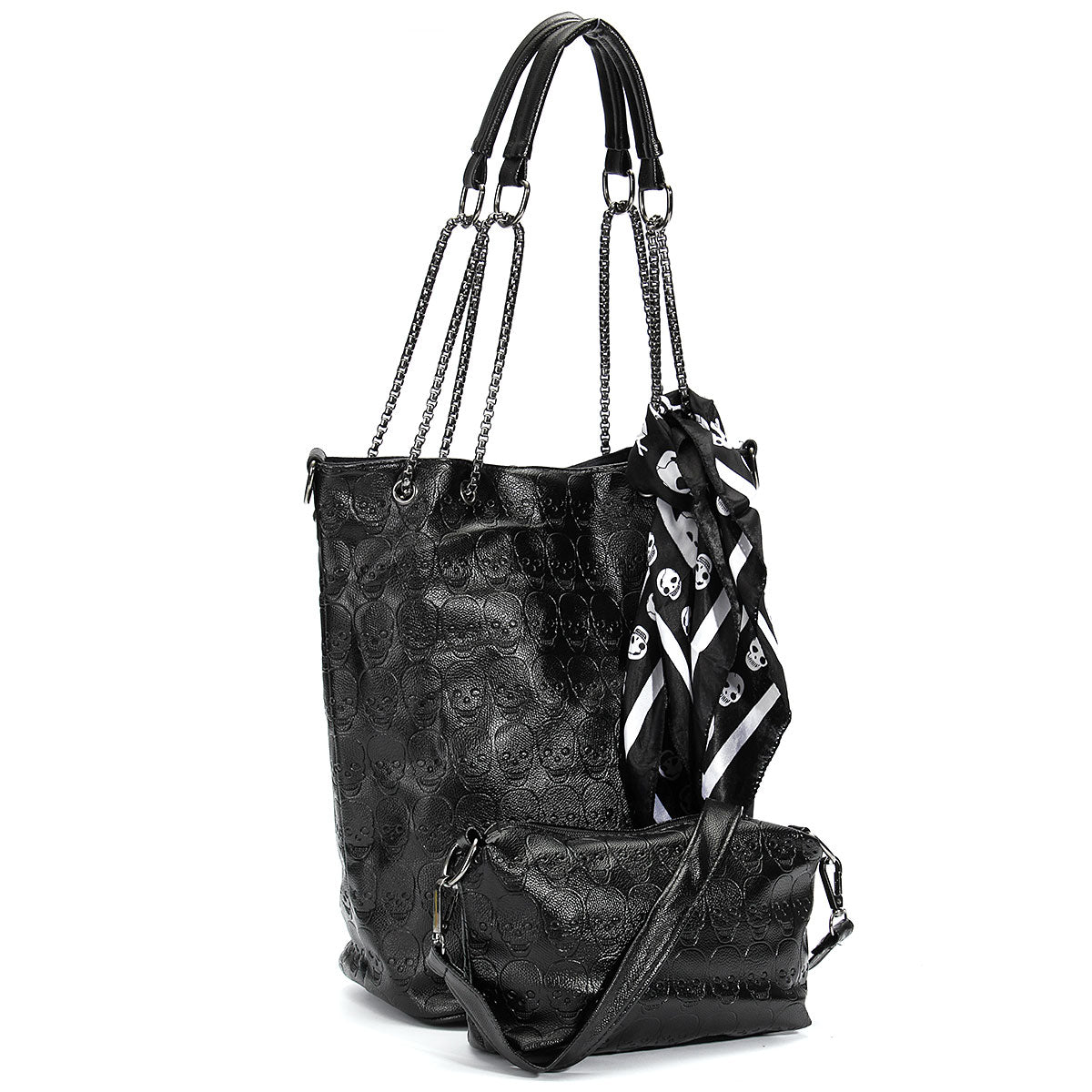 2Pcs Women Skull Handbag Shoulder Tote Purse Leather Crossbody Makeup Bag Set