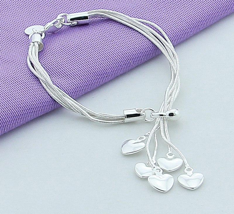 925 Sterling Silver Bracelet Love Bracelet Hook Five Heart High Quality Jewelry Accessories Plated Silver Bracelet