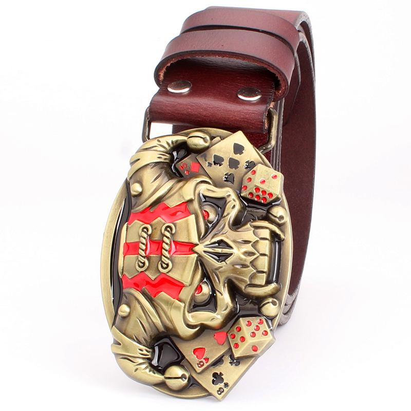 Cool belt for men punk belt golden skull buckle Skull clown pattern cow leather Gambler Skeleton hip hop belt men's gift