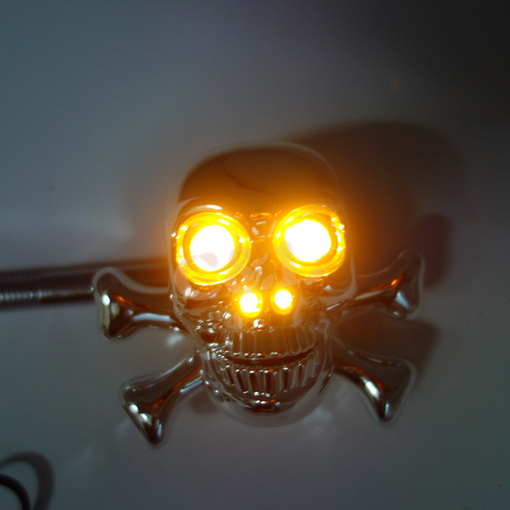 2X Motorcycle Chrome ABS Skull LED Turn Signal Lights For Harley CUSTOM CAFE Crusier Chopper
