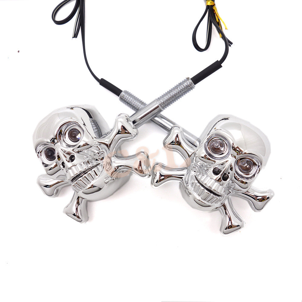 2X Motorcycle Chrome ABS Skull LED Turn Signal Lights For Harley CUSTOM CAFE Crusier Chopper