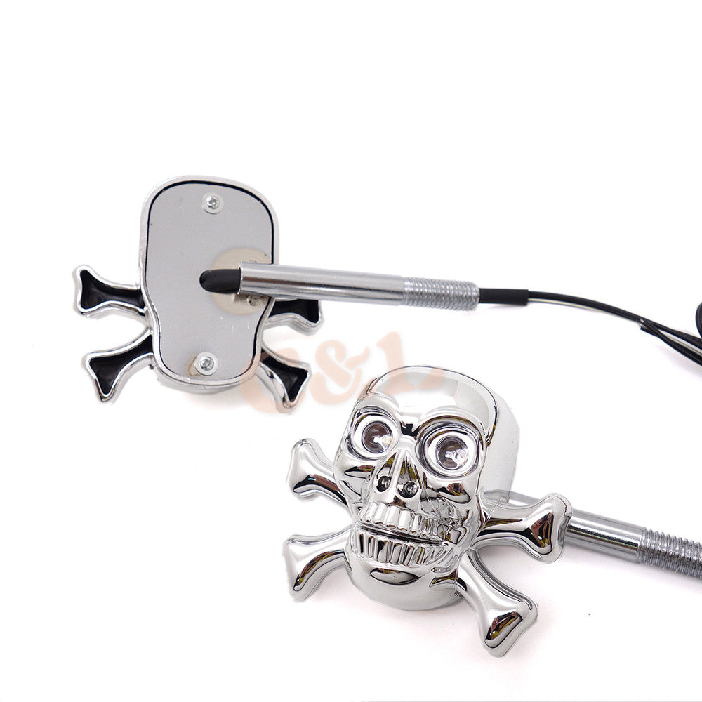 2X Motorcycle Chrome ABS Skull LED Turn Signal Lights For Harley CUSTOM CAFE Crusier Chopper