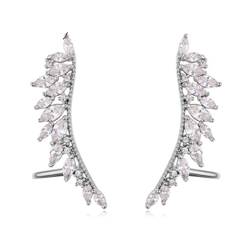 Fashion Wing Ear Cuff Cubic Zirconia Clip Earrings For Women Wedding Party Piercing Earrings Bijoux Mothers Gifts