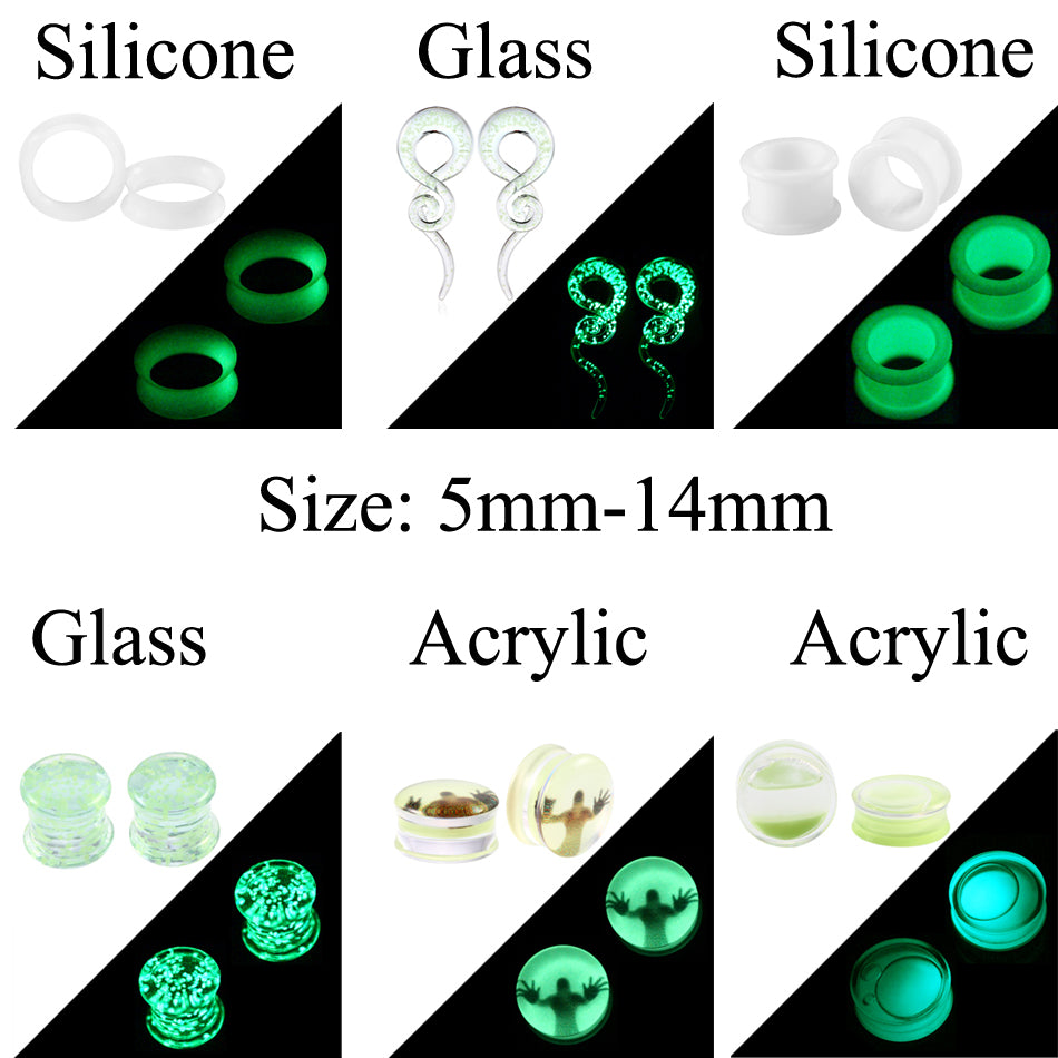 2pcs Multiple Styles Glow in the Dark Ear Tunnel Plugs Piercing Ear Taper Stretcher Kit Earring Gagues Expander Piercing Jewelry