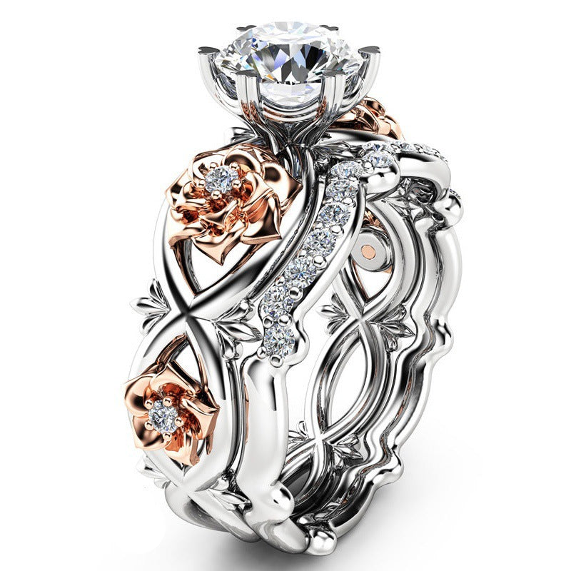 2pcs Set Crystal Wedding Rings Rhinestone Rings for Women Infinity Love Rose Flower Ring Full Size anillos mujer Silver Color