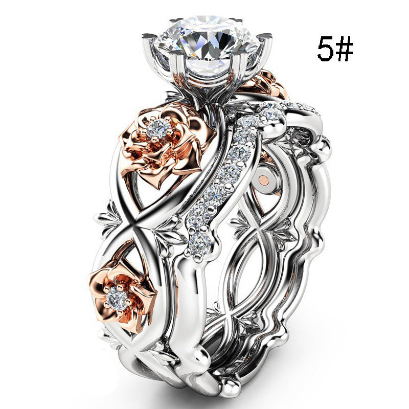 2pcs Set Crystal Wedding Rings Rhinestone Rings for Women Infinity Love Rose Flower Ring Full Size anillos mujer Silver Color