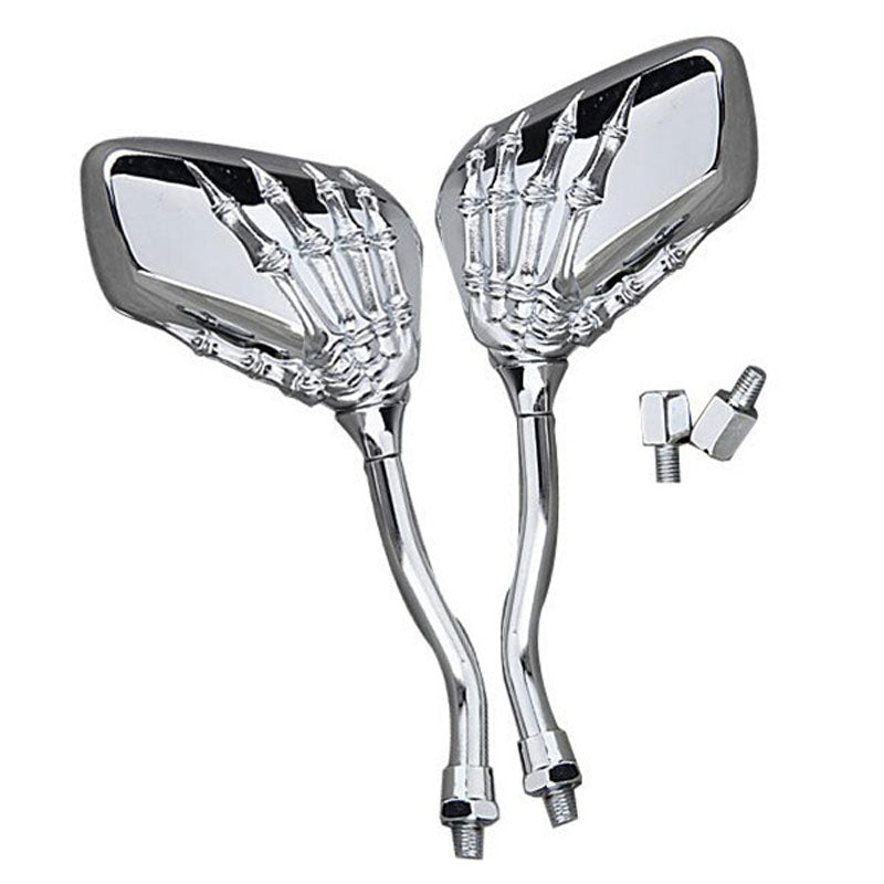 2pcs! Universal Motorcycle Side Rear View Mirrors Pair Chrome SKELETON Skull HAND Claw 8mm 10mm Motorbike Rearview Mirror