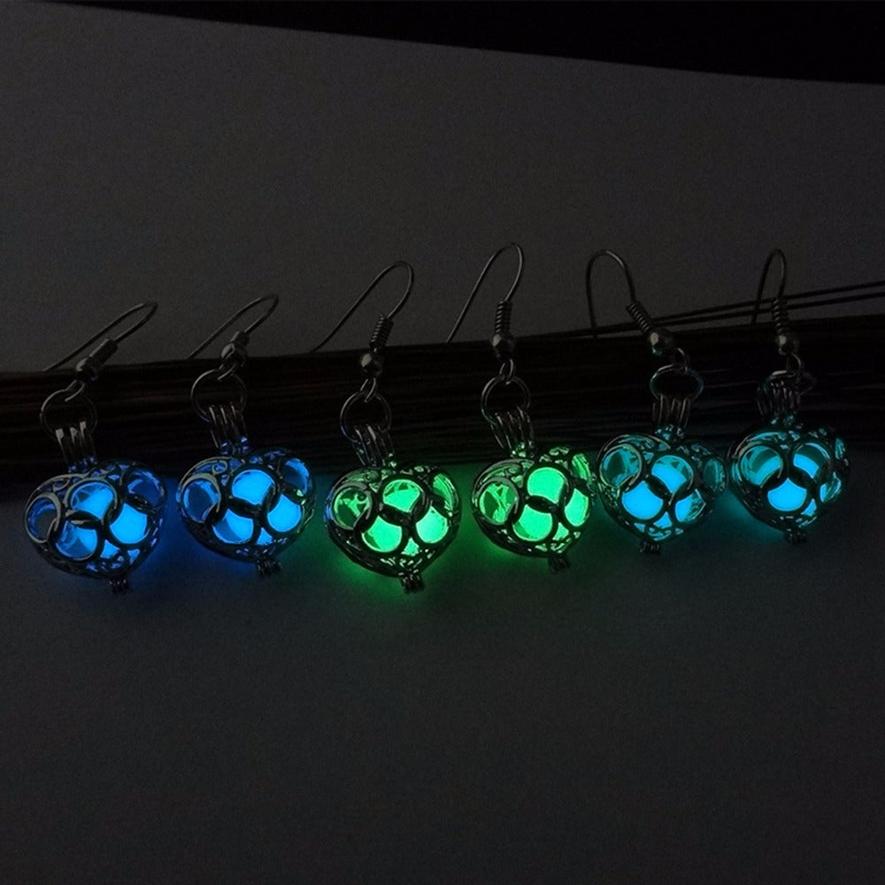3 Colors Charms Luminous Drop Earrings Glowing In The Dark Silver Color Hollow Heart Shape Dangle Earrings For Women Jewelry HOT