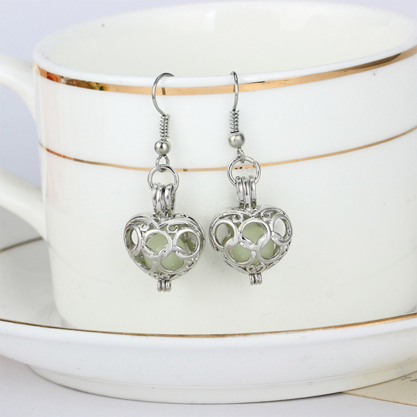 3 Colors Charms Luminous Drop Earrings Glowing In The Dark Silver Color Hollow Heart Shape Dangle Earrings For Women Jewelry HOT