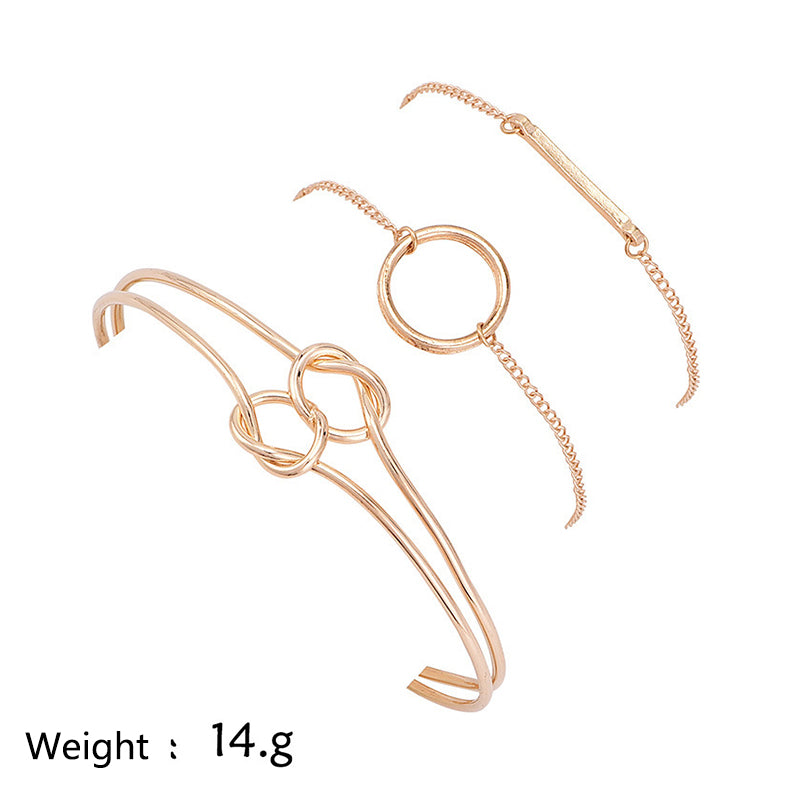 3 Pcs/set Women's Fashion Punk Bracelet Simple Double Knot Loop Metal Chain Bracelet Bohemian Retro Jewelry Accessories