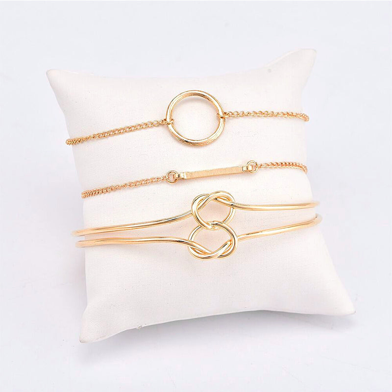 3 Pcs/set Women's Fashion Punk Bracelet Simple Double Knot Loop Metal Chain Bracelet Bohemian Retro Jewelry Accessories