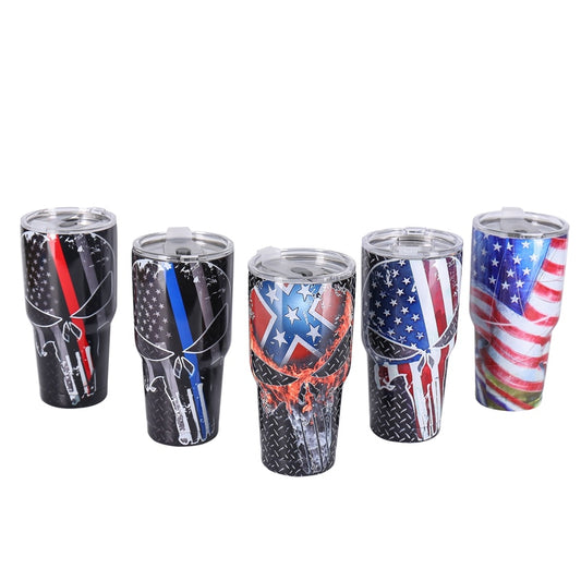 30oz America Skull Thermos Mug Vacuum Flask Stainless Steel tumbler Mug