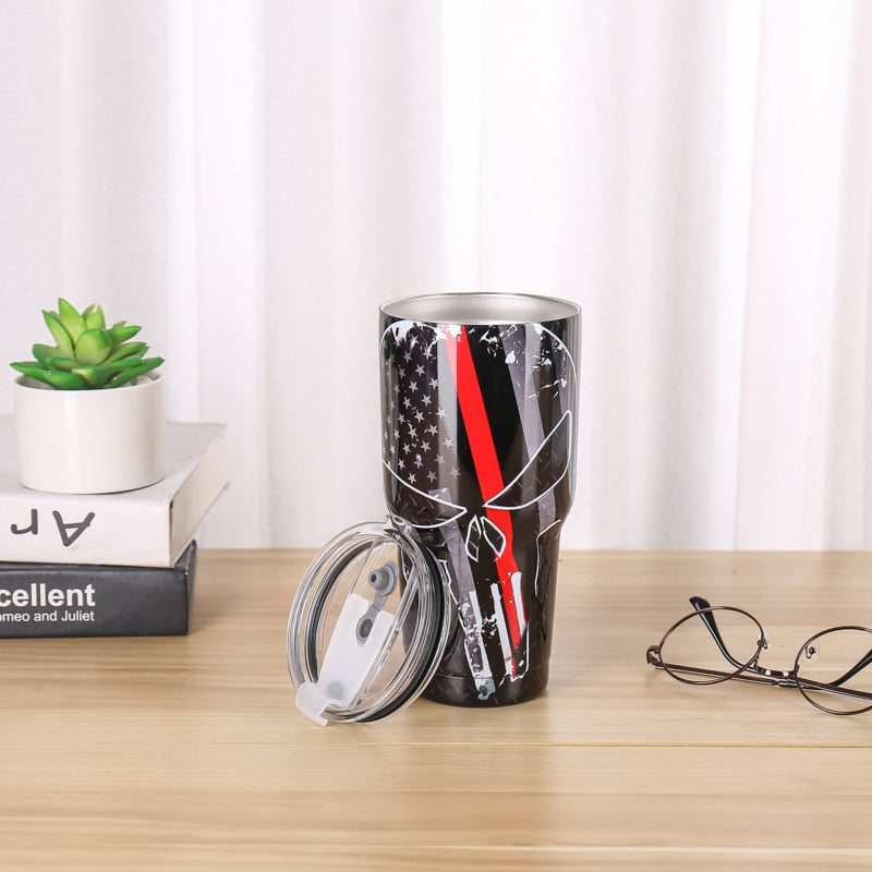 30oz America Skull Thermos Mug Vacuum Flask Stainless Steel tumbler Mug