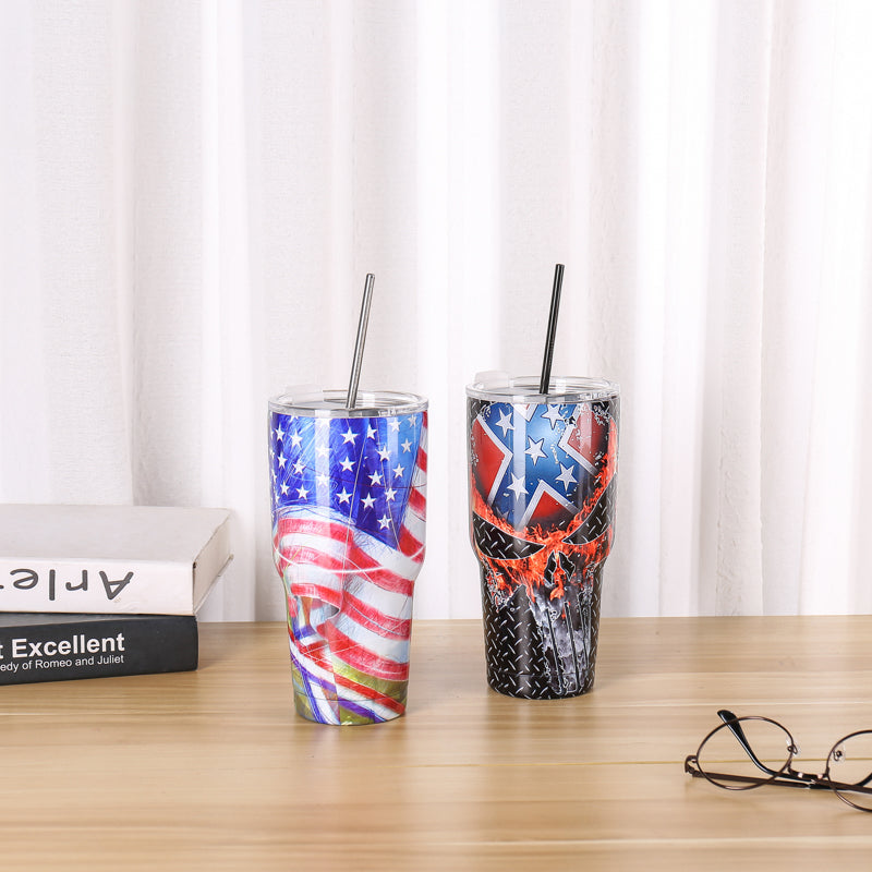 30oz America Skull Thermos Mug Vacuum Flask Stainless Steel tumbler Mug