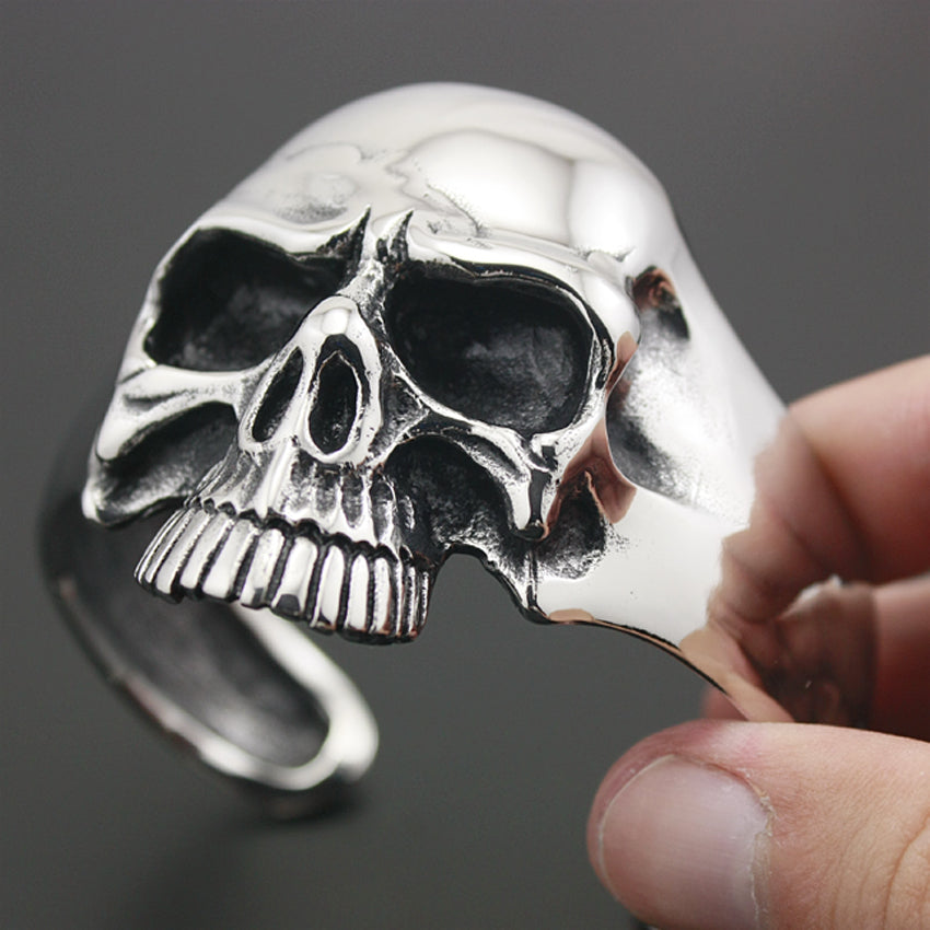 316L Stainless Steel Huge Heavy Skull Mens Biker Rocker Punk Bracelet Bangle Cuff