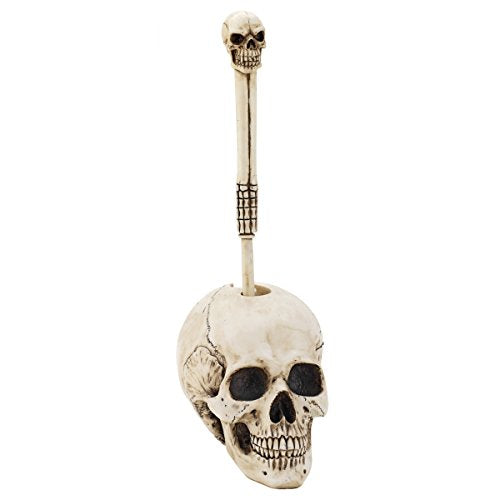 Design Toscano Skullduggery Skeleton Gothic Bathroom Decor Toilet Bowl Brush Set, 16 Inch, Polyresin, Full Color