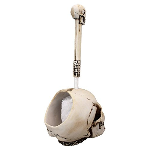 Design Toscano Skullduggery Skeleton Gothic Bathroom Decor Toilet Bowl Brush Set, 16 Inch, Polyresin, Full Color