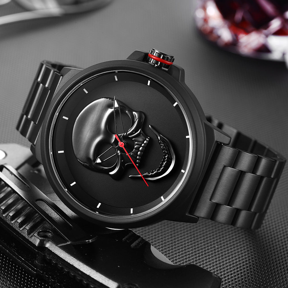 3D Black Watch Pirate Skull Style Quartz Men Watches Brand Men Military steel Men Sports Watch Waterproof Relogio Masculino