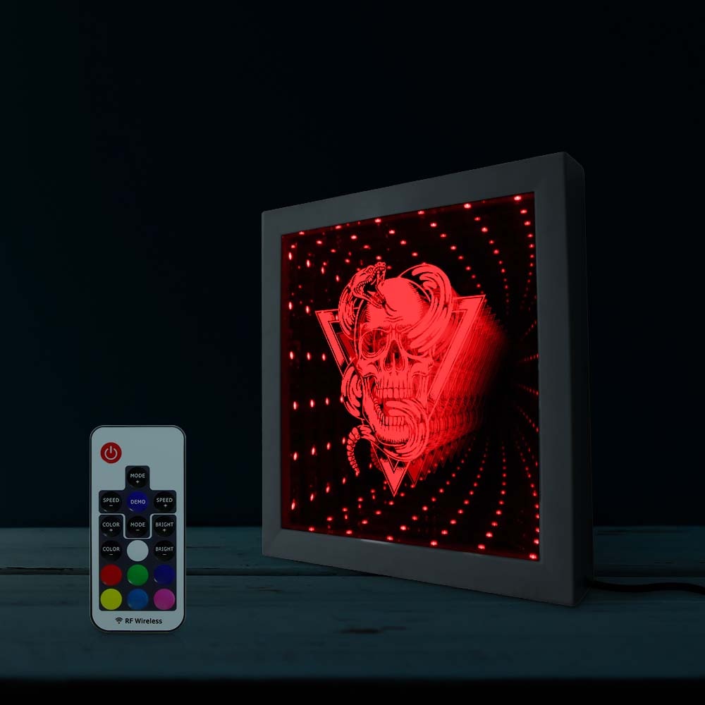 3D Creative Skull Rattlesnake Animated Tunnel Moon Lamp LED Infinity Mirror