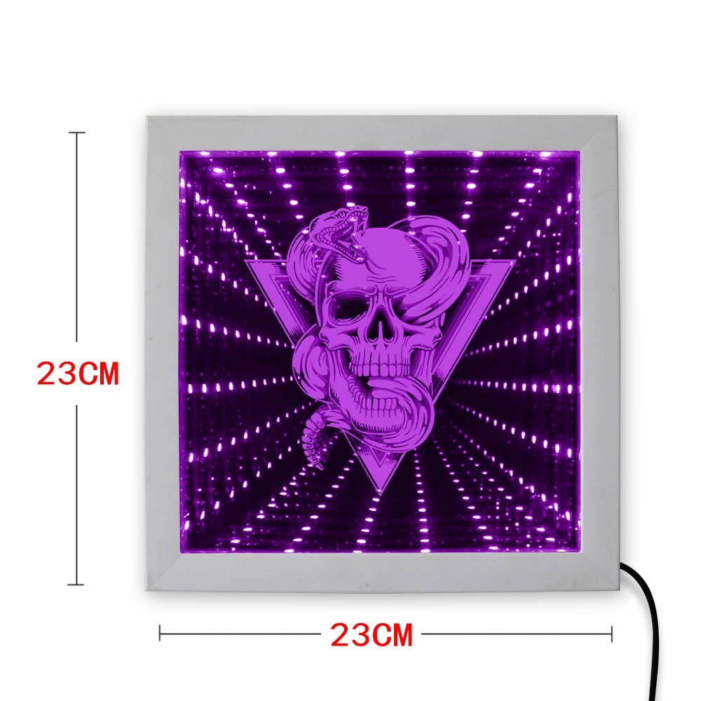 3D Creative Skull Rattlesnake Animated Tunnel Moon Lamp LED Infinity Mirror