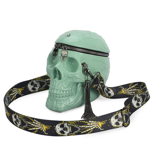 3D Funny Skeleton Head Black Shoulder Crossbones Messenger