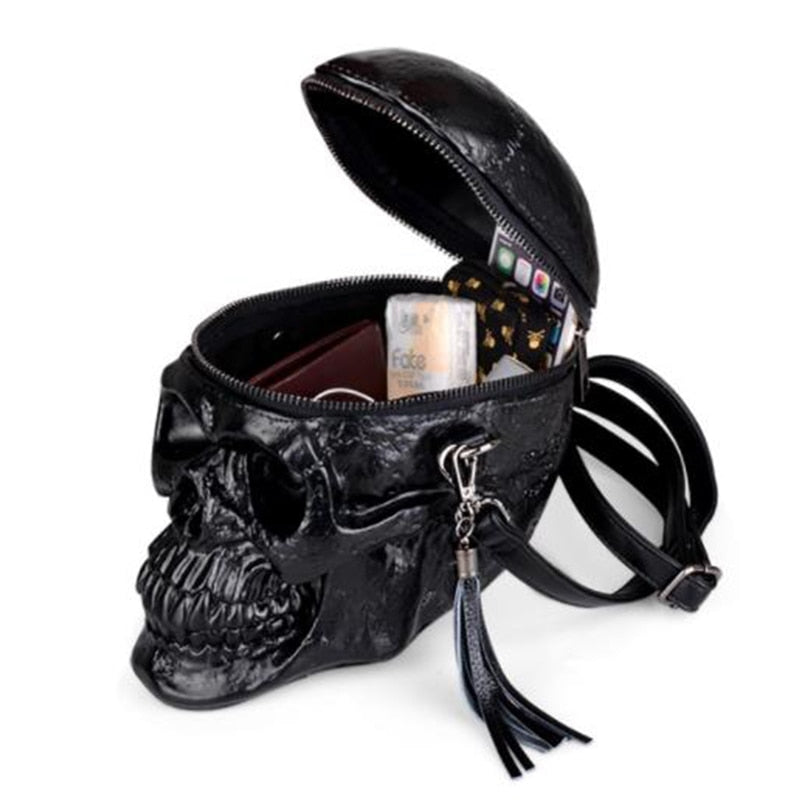 3D Funny Skeleton Head Black Shoulder Crossbones Messenger