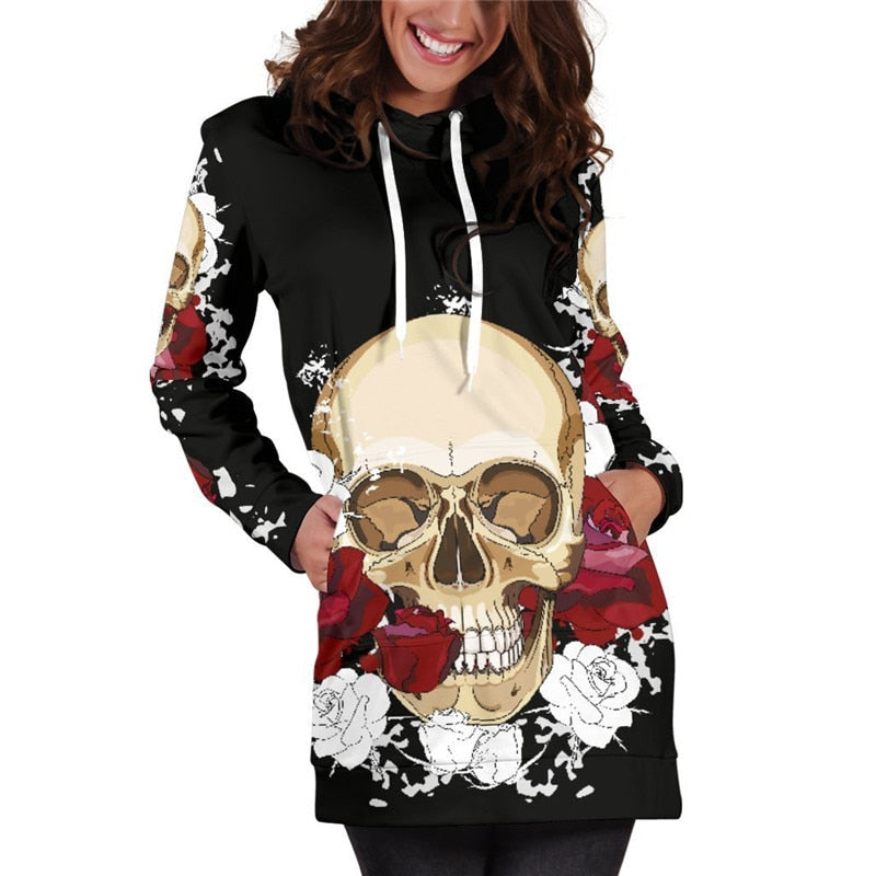 3D Hoodies Women Melted Christmas Skull Full Print Novelty Hoody Sweatshirt