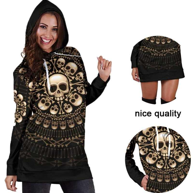 3D Hoodies Women Melted Christmas Skull Full Print Novelty Hoody Sweatshirt