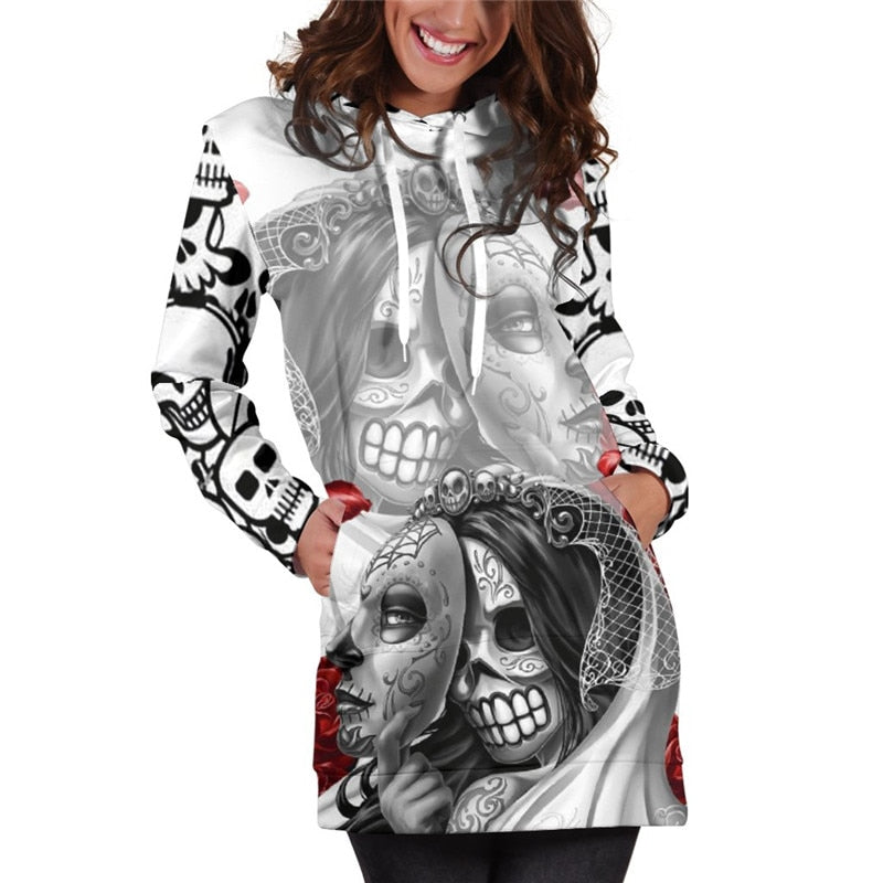 3D Hoodies Women Melted Christmas Skull Full Print Novelty Hoody Sweatshirt