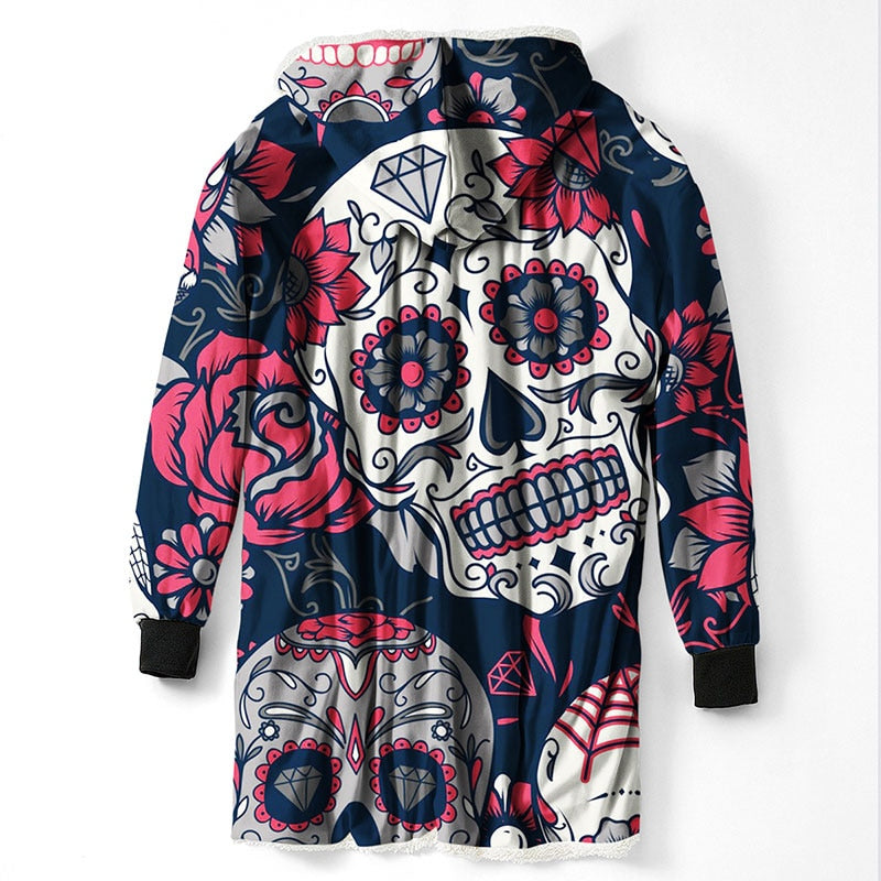 3D Printed Sugar Skull Hooded Blanket Winter Warm