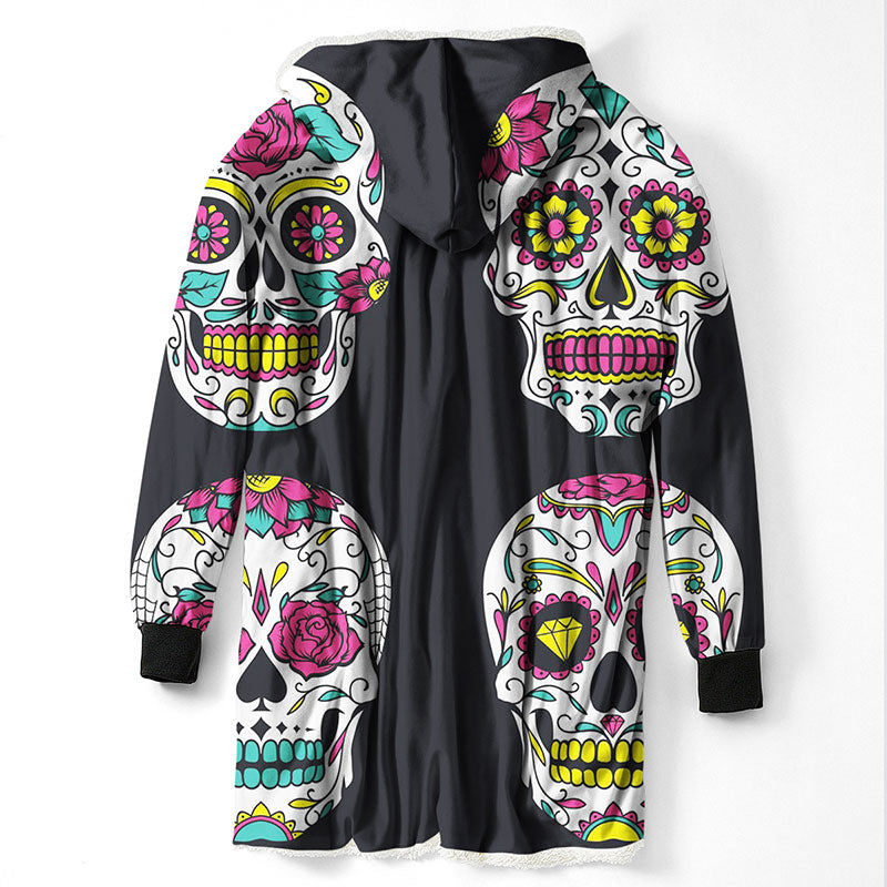 3D Printed Sugar Skull Hooded Blanket Winter Warm
