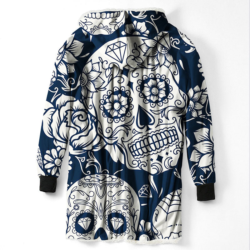 3D Printed Sugar Skull Hooded Blanket Winter Warm