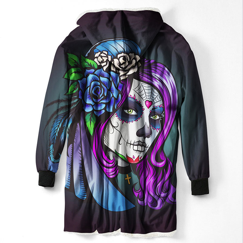 3D Printed Sugar Skull Hooded Blanket Winter Warm