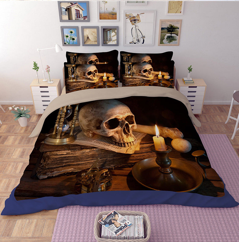 3D Skull Bedding set Cotton Blend Duvet Cover Set Full/Queen/King Size Bedspread Sugar Flower wedding gifts party favors