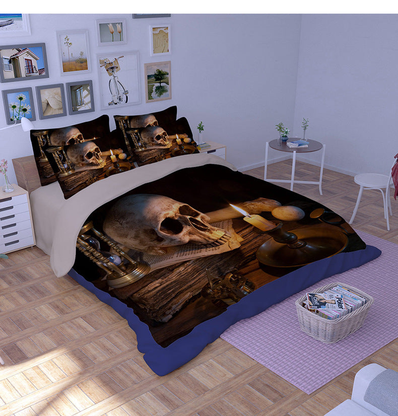 3D Skull Bedding set Cotton Blend Duvet Cover Set Full/Queen/King Size Bedspread Sugar Flower wedding gifts party favors