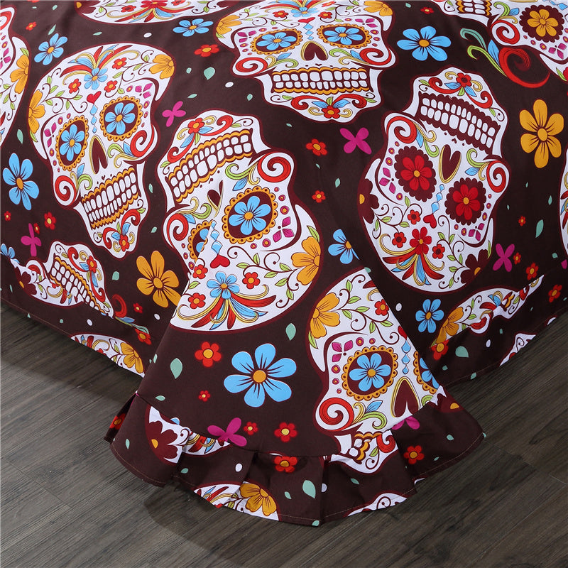 3D Skull Bedding sets Colorful Flower with Skull Duvet Cover Set for Twin Queen King Size Halloween Sugar Skull Bedding Set