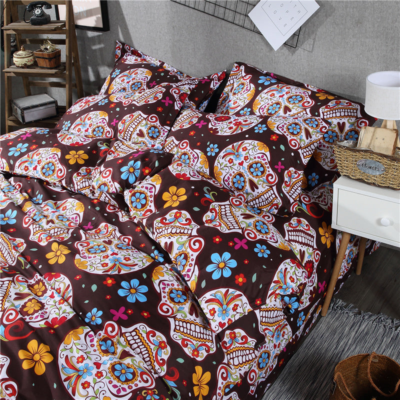 3D Skull Bedding sets Colorful Flower with Skull Duvet Cover Set for Twin Queen King Size Halloween Sugar Skull Bedding Set