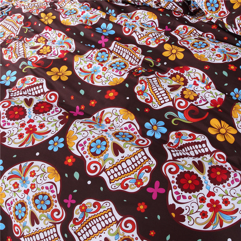 3D Skull Bedding sets Colorful Flower with Skull Duvet Cover Set for Twin Queen King Size Halloween Sugar Skull Bedding Set