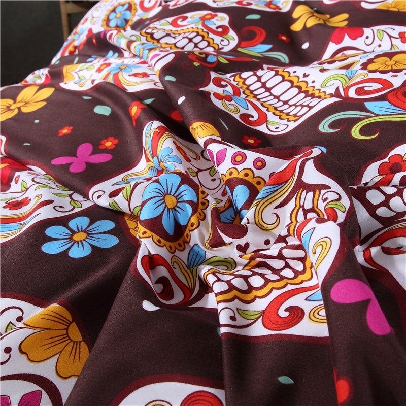 3D Skull Bedding sets Colorful Flower with Skull Duvet Cover Set for Twin Queen King Size Halloween Sugar Skull Bedding Set
