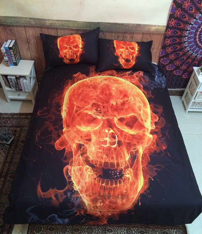 3D Skull Bedding sets Fire Skull head 3pcs Bed Linen Duvet Cover