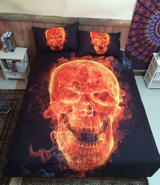 3D Skull Bedding sets Fire Skull head 3pcs Bed Linen Duvet Cover