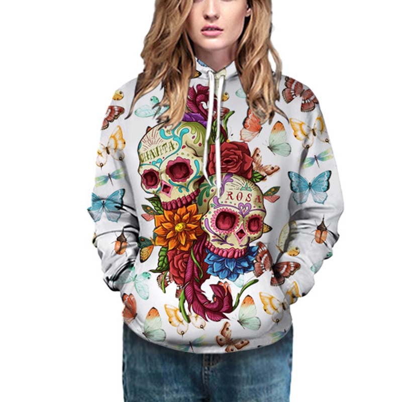 3D Skull Butterfly Rose Men Hoodies Sweatshirts