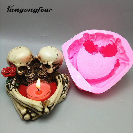 3D skull candlestick silicone mold fondant cake mold