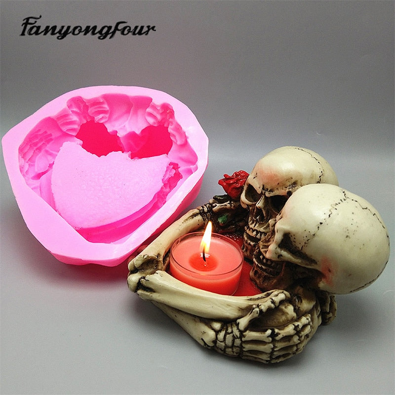 3D skull candlestick silicone mold fondant cake mold