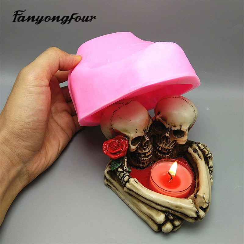 3D skull candlestick silicone mold fondant cake mold